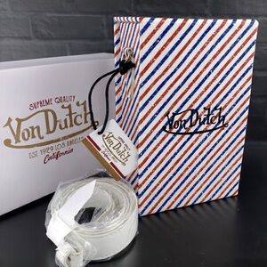 Von Dutch Barbershop Striped Small Crossbody Box Bag with White Strap NIB